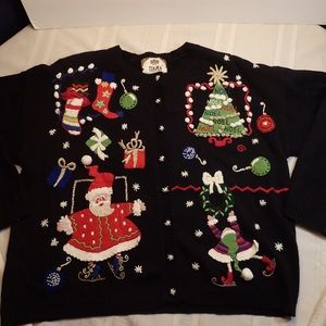 Black ugly Christmas sweater XL embroidered